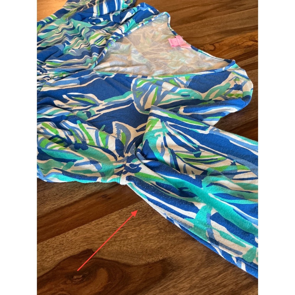 Lilly Pulitzer Renata Tunic Dress L Blue Tropical Palm Print Long Sleeve V Neck - Picture 7 of 9